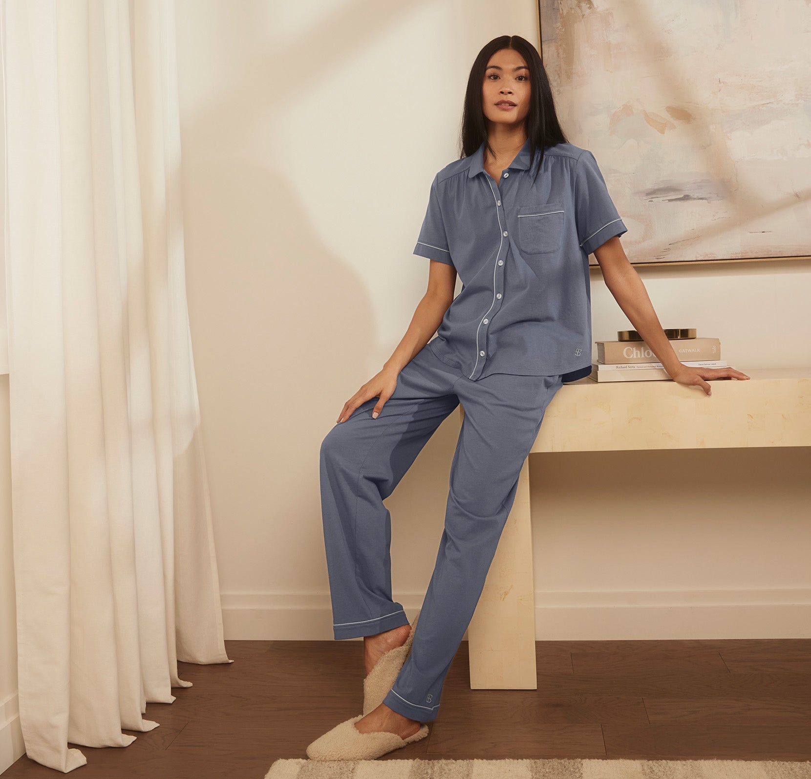 Soft Knit Short Sleeve & Pants Pajama Set - view 1