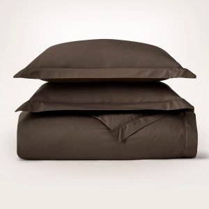 Percale Hemmed Duvet Set - Brown - view 1