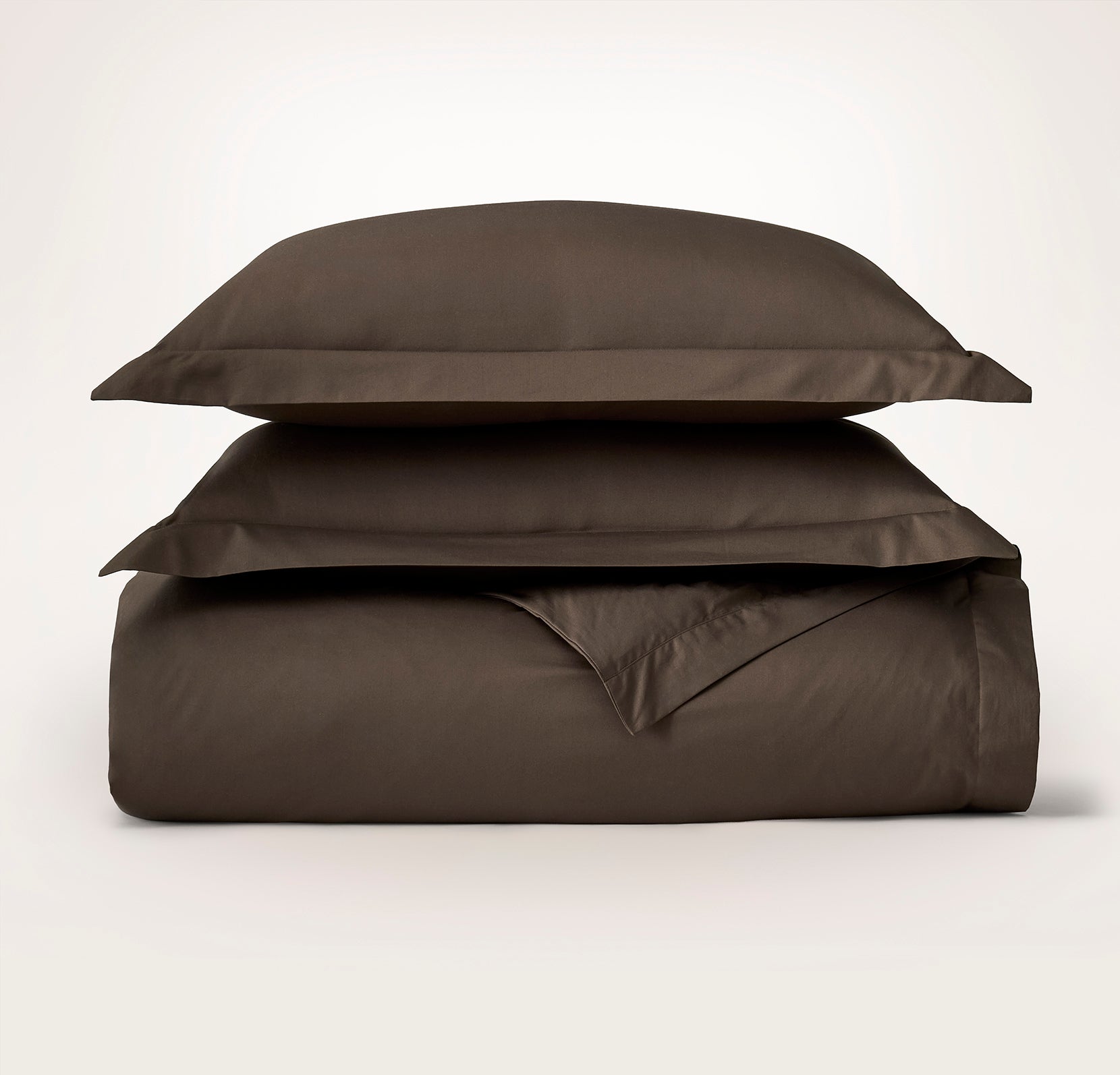 Percale Hemmed Duvet Set - Brown - view 1